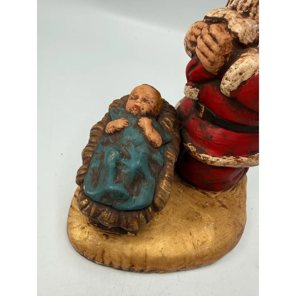 Vintage Kneeling Santa Claus Praying to Baby Jesus Ceramic Figurine Christmas